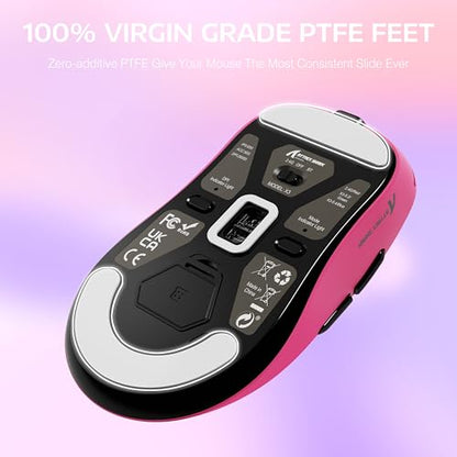 ATTACK SHARK X3 Wireless Gaming Mouse, 49g Ergonomic Computer Mouse, Triple Modes PAW3395 26K DPI Optical Sensor, 200h Battery Life, Programmable Buttons, Gaming Accessories for PC/Laptop/Mac (Berry) - color: Berry