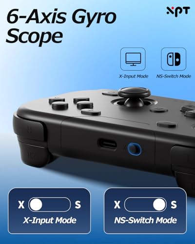 XPT Portable Mini Controller for Switch 2/1, PC, iOS, Android,Steam Deck | 5.0 Wireless Bluetooth,Wired Gamepad, Liftable Joystick, 1000Hz Polling Rate,Turbo, 6-Axis Gyro, HD Vibration,Wake-Up(Black) - color: black