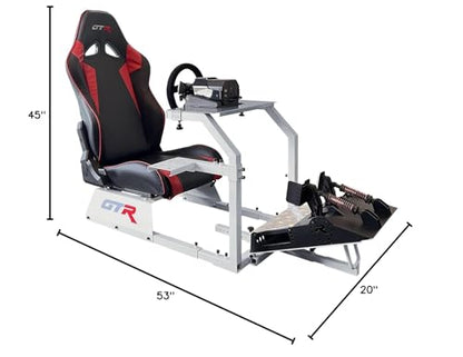 GTR Simulator GTA Model Silver Frame with Adjustable Leatherette Racing Seat Gaming Simulator Cockpit Chair | RS30 Wheel | V3 Pedal Setup (GTA with RS30 Wheel & V3 2-Pedal Setup) - size: GTA with RS30 Wheel & V3 2-Pedal Setup