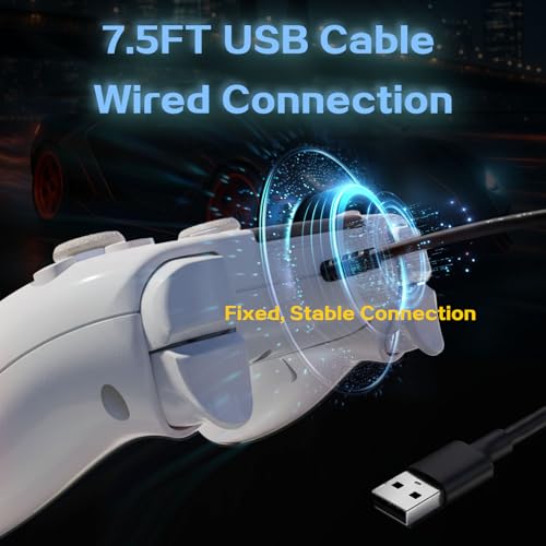 Kamylorus Wired Controller for PS-5/PC, RGB Gaming Controller with Programmable/Remap/Turbo/LED Light Functions, 3.5MM Headphone Jack, Dual Vibration - color: white