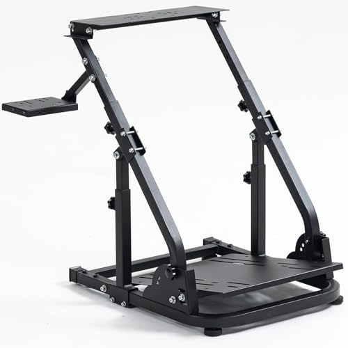 Hottoby Racing Steering Wheel Stand Foldable & Reinforcement Bar Fit for Logitech G25 G29 G923,for Thrustmaster T300RS T80 T150,Driving Simulator Frame Adjustable,No Steering Wheel,Pedals & Handbrake