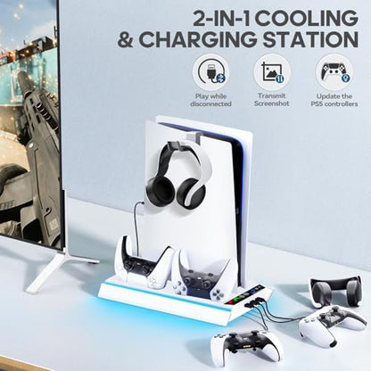 Tokluck PA5/Slim/Pro Cooling Station with Auto Turbofan & 3-Level Speed, PA5 Vertical Stand Cooling Fan Station with Controller Charger, Accessories Base Cooler Docking Station, White - color: White