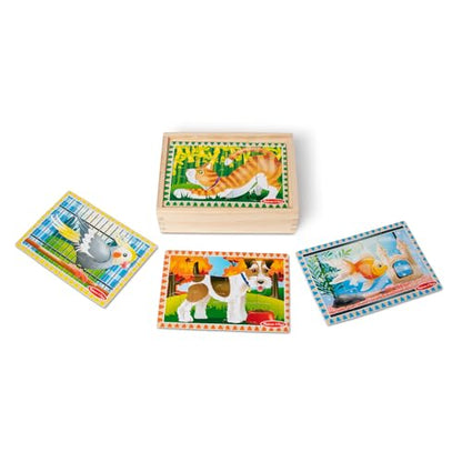 Melissa & Doug 4‑in‑1 Wooden Pets Jigsaw Puzzle Set, 48 Pieces with Storage Box, Toddler Puzzle Toy for Kids Ages 3+ - FSC Certified - style: Pets