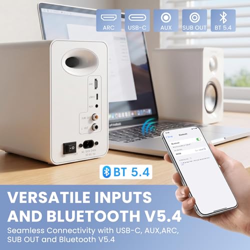 BESTISAN Computer Speakers for Gaming, Powered Studio Monitor Speakers | Bluetooth 5.4 HDMI USB-C AUX Inputs for PC Desktop Ipad Turntable