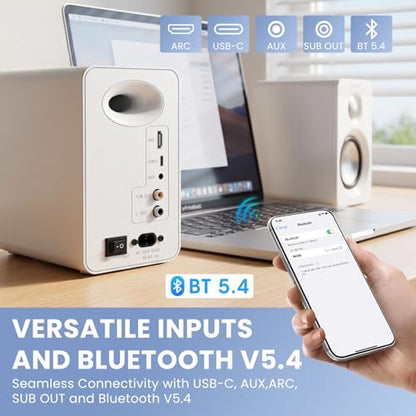 BESTISAN Computer Speakers for Gaming, Powered Studio Monitor Speakers | Bluetooth 5.4 HDMI USB-C AUX Inputs for PC Desktop Ipad Turntable