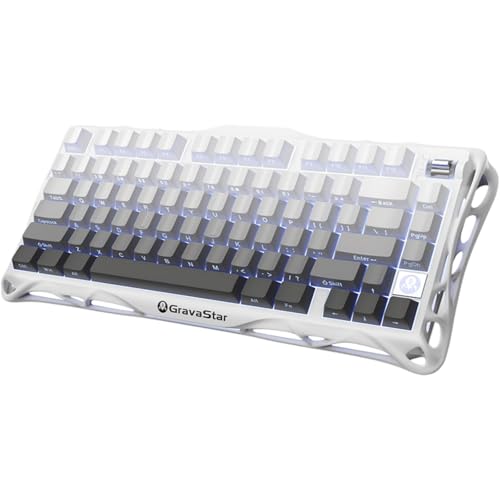 GravaStar Mercury K1 75% Wireless Mechanical Gaming Keyboard RGB Backlit | Gasket Mount, Hot Swappable Linear Switches, Creamy Sound Keyboard, 2.4GHz/USB-C/Bluetooth 5.0, for Win/Mac【Gradient White】 - color: Gradient White