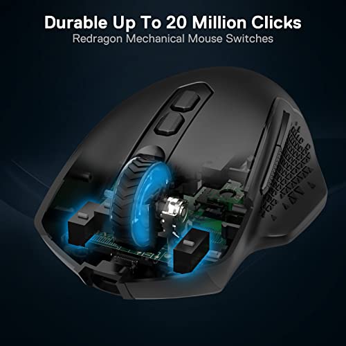 Redragon M810 PRO Wireless RGB Gaming Mouse 10000 DPI Remapping Keys | Cable-Free 0 Delay, Rapid-Fire Macro Keybinds, Vibing Backlight, Ergonomic Grip Body Comfort - color: Black, style: M810 PRO