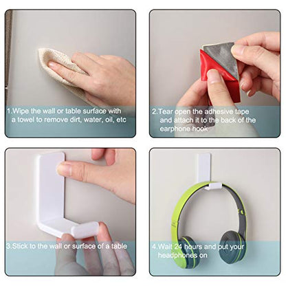 Weewooday 4 Pieces Headphone Hanger Headset Stand Holder Adhesive Wall Mount Headphone Hook for Desk Acrylic Gaming Earphones Hanger with Glues for Earphone Controller(White) - color: White