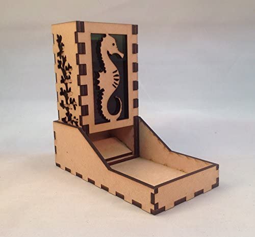 Seahorse Mini Dice Tower v1 Green Acrylic Window Laser Cut MDF Unique Fast Shipping