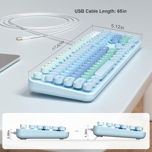 Atelus Large Print Keyboard, USB Wired Computer Keyboard with Retro Keycaps, Numeric Keypad and Media Hotkey for Office Desktop PC Laptop and Windows 7 8 10 11 (Blue Colorful) - color: Blue