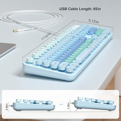 Atelus Large Print Keyboard, USB Wired Computer Keyboard with Retro Keycaps, Numeric Keypad and Media Hotkey for Office Desktop PC Laptop and Windows 7 8 10 11 (Blue Colorful) - color: Blue