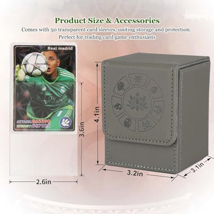 Arkeiliy MTG Deck Box with 50 Pcs Card Sleeve, 110+ Card Storage Leather Deck Box for Magic Commander, Collectible Trading Card Cases for Trading Card Games (Grey) - color: Grey III