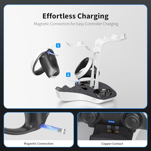 AceGamer Dual Charging Station for PS5 and VR2 Controllers, 4-In-1 Charging Dock for PS VR2 with VR Headset Display Stand, Headphone Holder, LED Lights & 3*Magnetic Connectors, Electronics Accessories