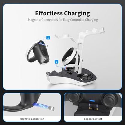 AceGamer Dual Charging Station for PS5 and VR2 Controllers, 4-In-1 Charging Dock for PS VR2 with VR Headset Display Stand, Headphone Holder, LED Lights & 3*Magnetic Connectors, Electronics Accessories