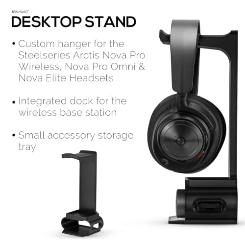 BRAINWAVZ Headphone Stand Designed for Steelseries Arctis Nova Pro, Elite and Pro Omni Wireless Headsets with Dock for the Wireless Base Station (HPS01) - color: HPS01