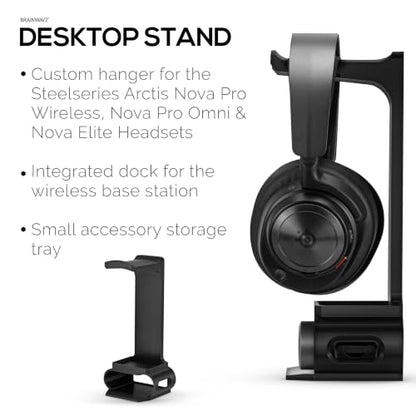 BRAINWAVZ Headphone Stand Designed for Steelseries Arctis Nova Pro, Elite and Pro Omni Wireless Headsets with Dock for the Wireless Base Station (HPS01) - color: HPS01