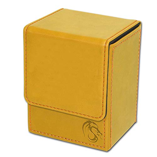 BCW Deck Case LX | Holds 80 Sleeved Gaming Cards | Yellow Leatherette with Yellow Stitching | Magnetic Closure | Durable Card Storage for Magic, Pokémon, Star Wars, and More - color: Yellow, size: 8.89 x 11.18 x 8.64 cm