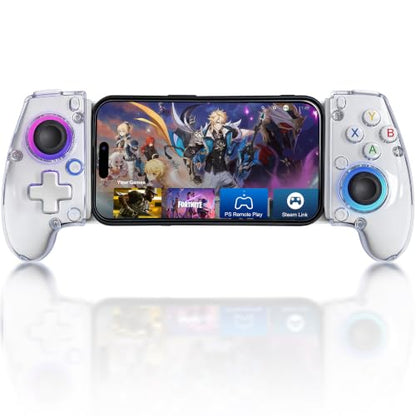 Joso Phone Controller for iPhone (All Model) & Android, Enhanced Grip, Case-Friendly Wireless Mobile Gaming Controller with 7 Color Lights, Turbo, 6-Axis, Dual Vibration - size: Wireless