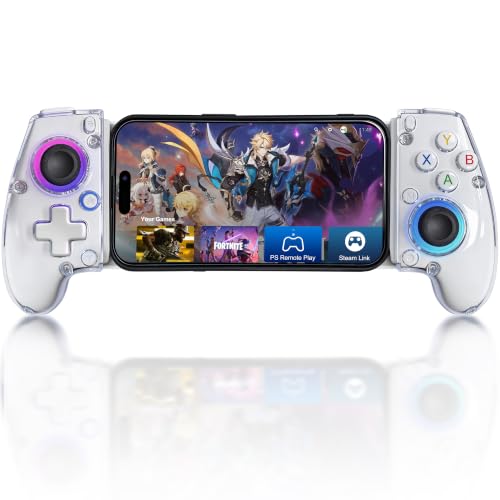 Joso Phone Controller for iPhone (All Model) & Android, Enhanced Grip, Case-Friendly Wireless Mobile Gaming Controller with 7 Color Lights, Turbo, 6-Axis, Dual Vibration - size: Wireless