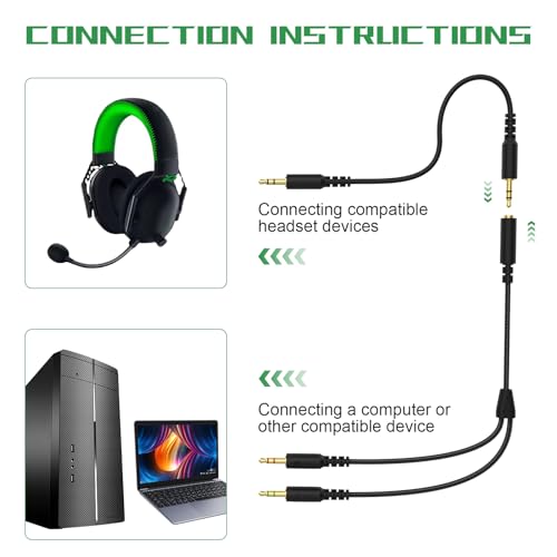 Replacement Audio Cable Cord Wire with Y Splitter for Razer Kraken X/BlackShark V2 Pro/Razer Nari Headphone Gaming Headset Adapter to PC/Speaker/Headphone