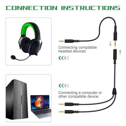 Replacement Audio Cable Cord Wire with Y Splitter for Razer Kraken X/BlackShark V2 Pro/Razer Nari Headphone Gaming Headset Adapter to PC/Speaker/Headphone