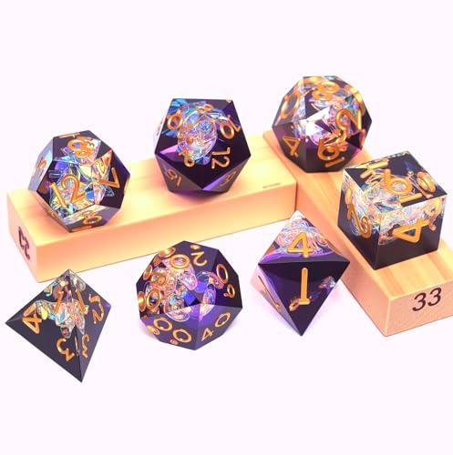 Dungeons and Dragons dice Set D&D, Polyhedron DND Resin dice Set, Used for Role-Playing dice Magic Pathfinder Game DND dice Set (7 Pieces) - color: S Zhi +Elegant Purple