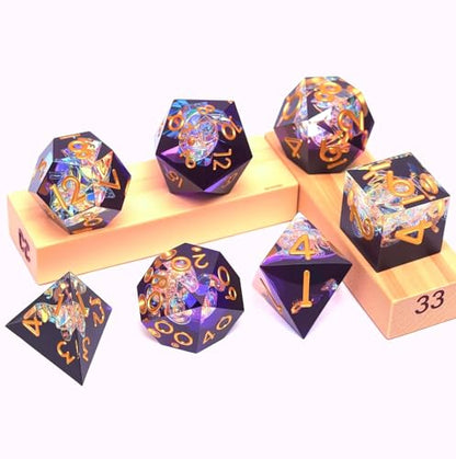 Dungeons and Dragons dice Set D&D, Polyhedron DND Resin dice Set, Used for Role-Playing dice Magic Pathfinder Game DND dice Set (7 Pieces) - color: S Zhi +Elegant Purple