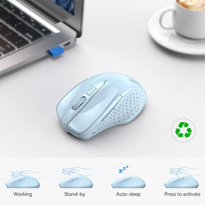 TECKNET Wireless Mouse, BT 5.0/2.4G, Silent 4800 DPI 6 Buttons, Lightblue | Bluetooth 5.0/3.0 & USB A, 2-Device Easy Switch, Wide OS Compatible, 6-DPI, Ergonomic for S/M Hands, Extended Battery - color: Lightblue