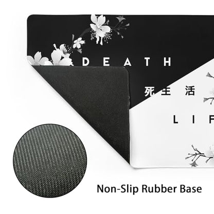 Black White Cherry Blossom Mouse Pad Large Japanese Sakura Death Life Desk Mat 60x35 cm Non-Slip Rubber Base Stitched Edge Large XL Playmat for Gaming Laptop Computer PC Desktop,24x14 Inch - color: Black White, size: 14" x 24"