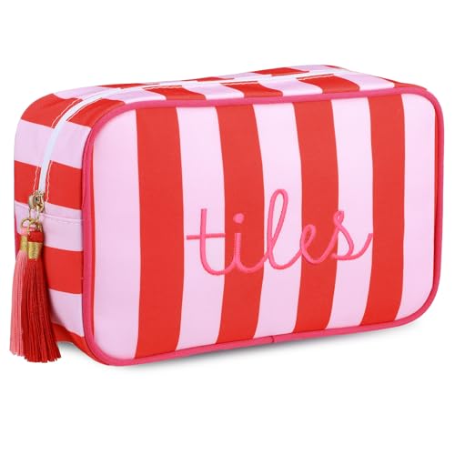 Sanwuta 1 Pcs Mahjong Tile Bag with Zipper,Red, Purple,Striped | Embroidered Mahjong Case for 166 American Mahjong Tiles (1.2") Portable Bags for Board Game Party Gathering Travel - color: Red, Purple, style: Classic