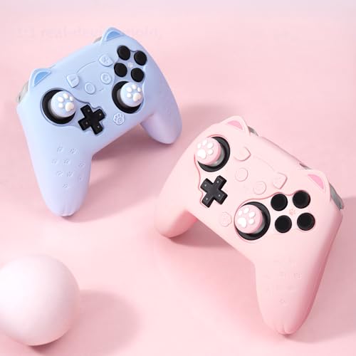 GeekShare Cat Paw Silicone Controller Skin Grips Set Compatible with Switch 2 Pro-Anti-Slip Silicone Protective Cover Case Joystick Caps for Switch 2 Pro Wireless Controller (Blue) - color: Blue