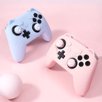 GeekShare Cat Paw Silicone Controller Skin Grips Set Compatible with Switch 2 Pro-Anti-Slip Silicone Protective Cover Case Joystick Caps for Switch 2 Pro Wireless Controller (Blue) - color: Blue