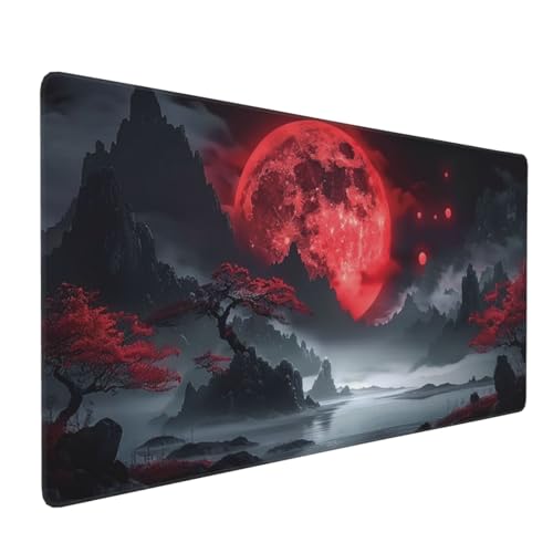 35.4 x 15.7 in, Waterproof XXL Large Mouse Pad for Desk, Extended Keyboard Mouse Mat for Computer Office, Big Laptop Mouse pad, Gaming Pc-Darkness Red Moon - color: Darkness Red Moon
