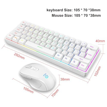 Snpurdiri 2.4G 60% Wireless Gaming Keyboard and Mouse Combo (White) | Include Small Wireless Gaming Keyboard, Ergonomic Design Mini Wireless Mouse - color: White Combo