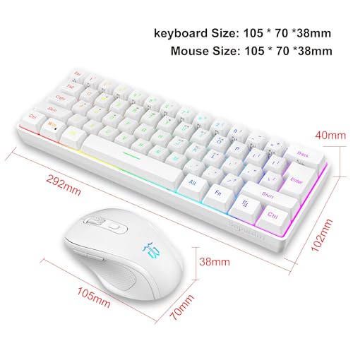 Snpurdiri 2.4G 60% Wireless Gaming Keyboard and Mouse Combo (White) | Include Small Wireless Gaming Keyboard, Ergonomic Design Mini Wireless Mouse - color: White Combo