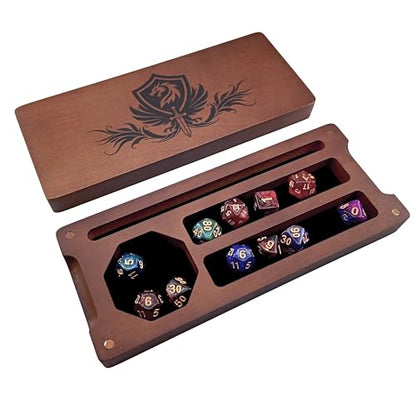 Wooden Dice Box, DND Dice Holder, Dice Storage Case 9.5 x 4 Inch | RPG Dice Rolling Tray Travel Dice Organizer with Felt Lined Magnetic Lid D&D Accessories - style: Brown
