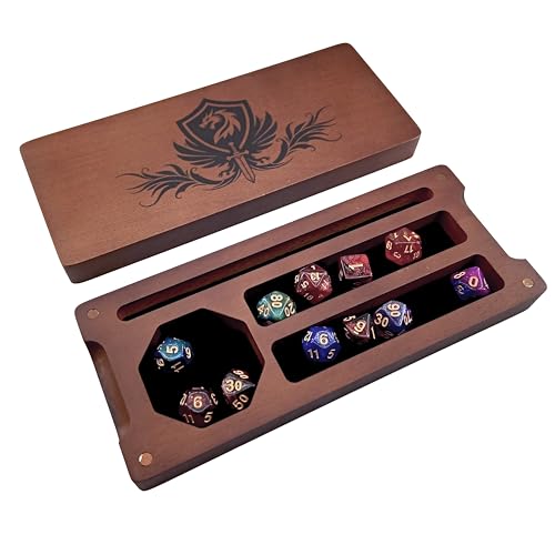 Wooden Dice Box, DND Dice Holder, Dice Storage Case 9.5 x 4 Inch | RPG Dice Rolling Tray Travel Dice Organizer with Felt Lined Magnetic Lid D&D Accessories - style: Brown