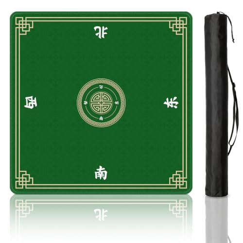 Mahjong Mat for Table, 31.5" x 31.5" Noise Reduction Non Slip Waterproof Mahjong Table Mat with Carrying Bag, Suitable for Mahjong, Poker, Board Games, Dominoes, and Card Games(Green) - color: Green
