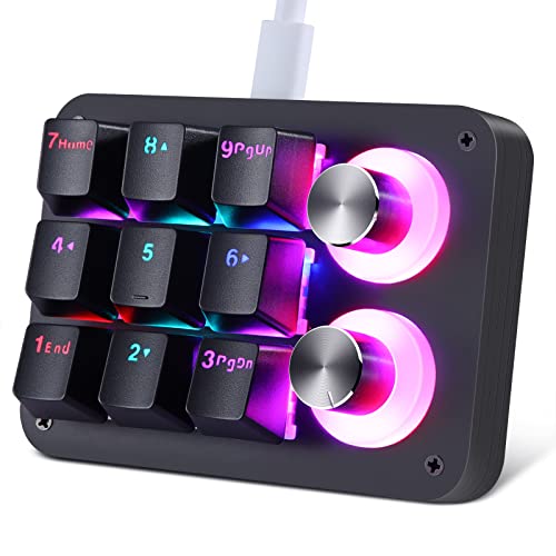 Koolertron 9-Key Mechanical Numpad with 2 Programmable Knobs, LED Backlit Macro Gaming Keyboard, Fully Customizable Numeric Keypad for PC - style: 9 Keys/Red switches/RGB Backlight