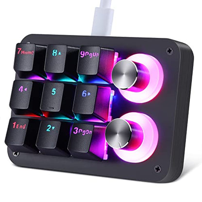 Koolertron 9-Key Mechanical Numpad with 2 Programmable Knobs, LED Backlit Macro Gaming Keyboard, Fully Customizable Numeric Keypad for PC - style: 9 Keys/Red switches/RGB Backlight