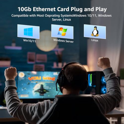 VIMIN 10G PCIe 4.0 x1 Network Card with Realtek RTL8127AT | support for 10G/5G/2.5G/1G/100M speeds，x1, x4, x8, and x16 PCIe slots for maximum installation flexibility