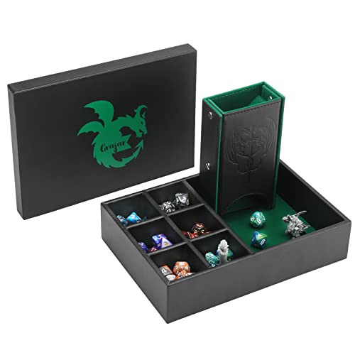 Grajar 3 in 1 Dice Tray with Lid, Portable Dice Box Storage, D&D RPG MTG Table Games (Green) - color: Green