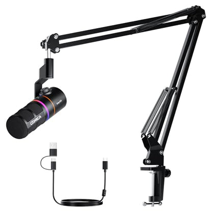 COMICA EJoy D10(A) USB/XLR Dynamic Gaming Mic with Boom Arm, Noise Cancel | Cardioid Dynamic Capsule, 48khz/24bit, 4-Level Gain & Real-Time Monitor, Streaming Microphone for Gamers Pc/Laptop/Ps5 - color: Black