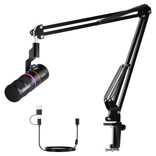 COMICA EJoy D10(A) USB/XLR Dynamic Gaming Mic with Boom Arm, Noise Cancel | Cardioid Dynamic Capsule, 48khz/24bit, 4-Level Gain & Real-Time Monitor, Streaming Microphone for Gamers Pc/Laptop/Ps5 - color: Black