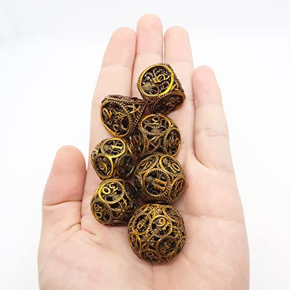 DND Dice,Hollow D&D Metal Dice,Unique Round Ball Design Octopus Dice with Gift Box for Dungeons & Dragon Gaming,7 PCs Steampunk Polyhedral D and D Dic(Ball Octopus Ancient Gold) - color: Ball Octopus Ancient Gold