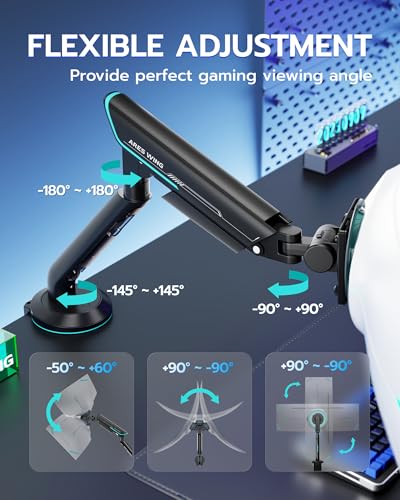 Single Gaming Monitor Arm for 24"-57" Screen, Black | Computer Monitor Stand Holds Up to 60LBS - color: BLACK, style: Non-RGB