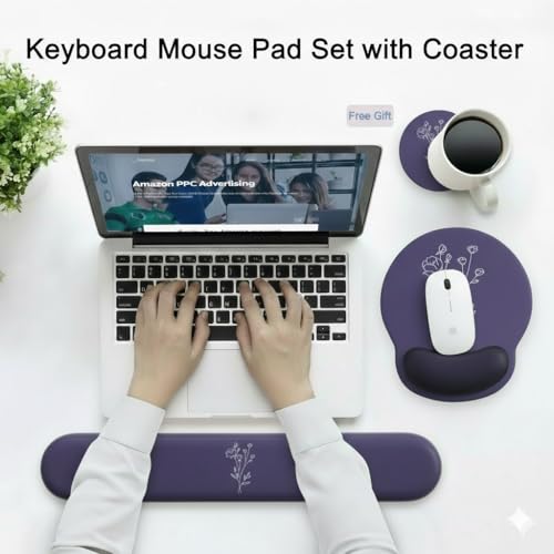 Mouse Pad with Keyboard Wrist Rest,Ergonomic Mouse Pad Wrist Support PU Base with Coaster,Mousepad with Nonslip Base for Computer Laptop Keyboard Home&Office - color: M-Black Plants