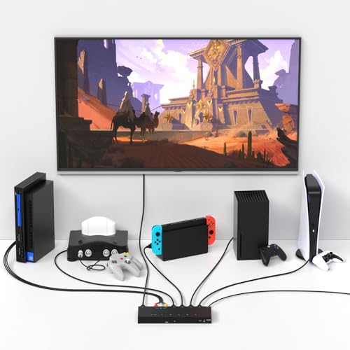 5 in to 1 Out RCA/HDMI Switcher，4 Way HDMI 2.0 + 1 RCA to HDMI Converter，4:3/16:9 Switcher Support 4K and 3D for PS1/2/3/4/5, SNES, Switch, DVD, Roku, Fire Stick，etc. - color: 5in to 1 Out RCA/HDMI Converter