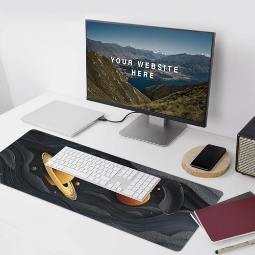 Galactic Space Planet Large Gaming Mouse Pad, Non-Slip Rubber Base, Desk Keyboard Mat, 35.4" x 15.7", Gift for Teens - color: Galactic Space Planet