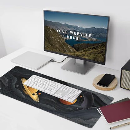 Galactic Space Planet Large Gaming Mouse Pad, Non-Slip Rubber Base, Desk Keyboard Mat, 35.4" x 15.7", Gift for Teens - color: Galactic Space Planet